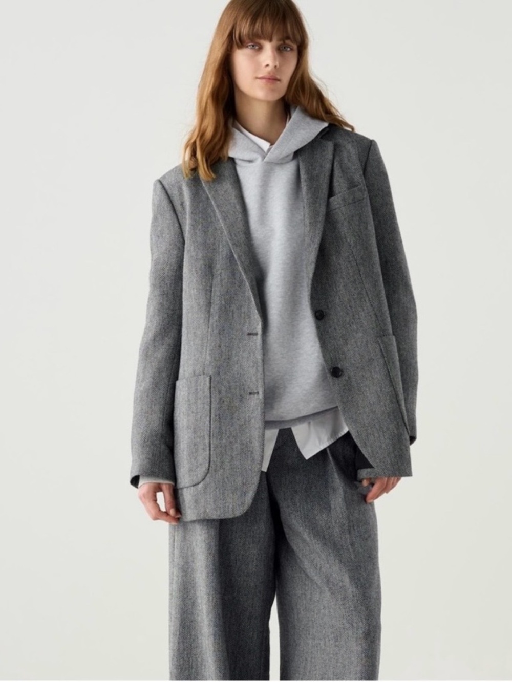 Uniqlo : C Women Tweed Oversized Jacket Dark Gray Versatile Stylish Small NWT